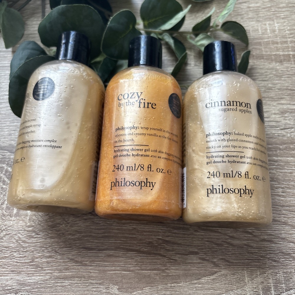 NEW LOT OF 3 Philosophy Cinnamon Sugared Cozy Fire Apples Hydrating Shower Gel 8